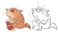 Vector Illustration of a Cute Cartoon Character Cat for you Design and Computer Game. Coloring Book Outline Set